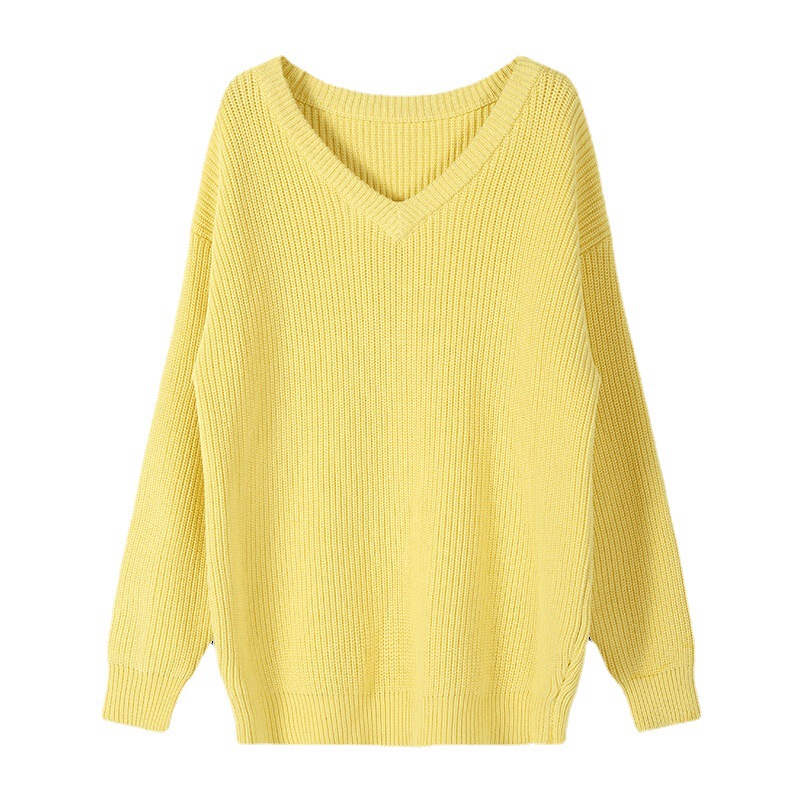 [13] New structure silhouette thickened three-dimensional large V-neck loose warm knitted pullover sweater FR16