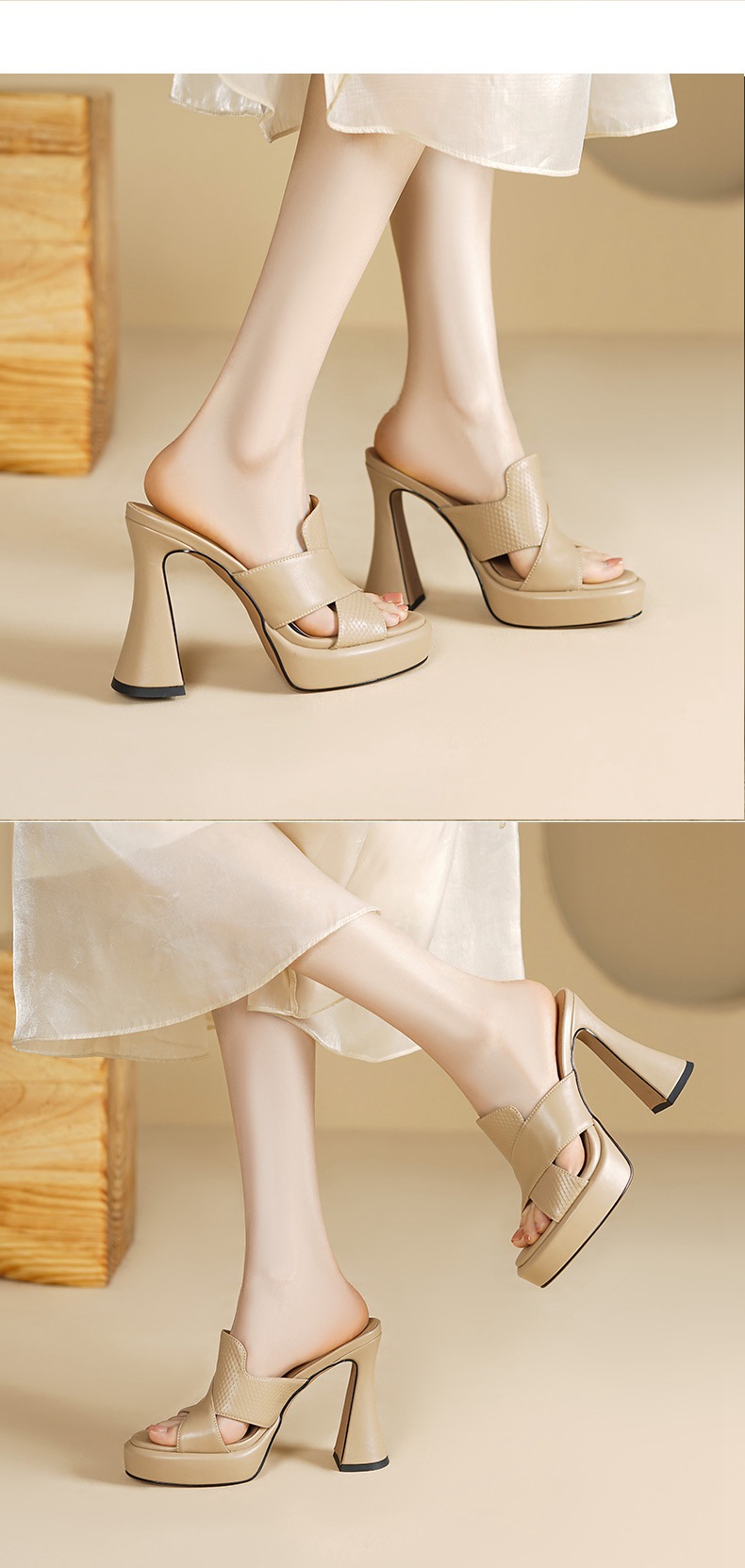 Sandal cao gót nữ hở mũi gót thô 11 cm kiểu mới mùa hè — trắng chi tiết 6