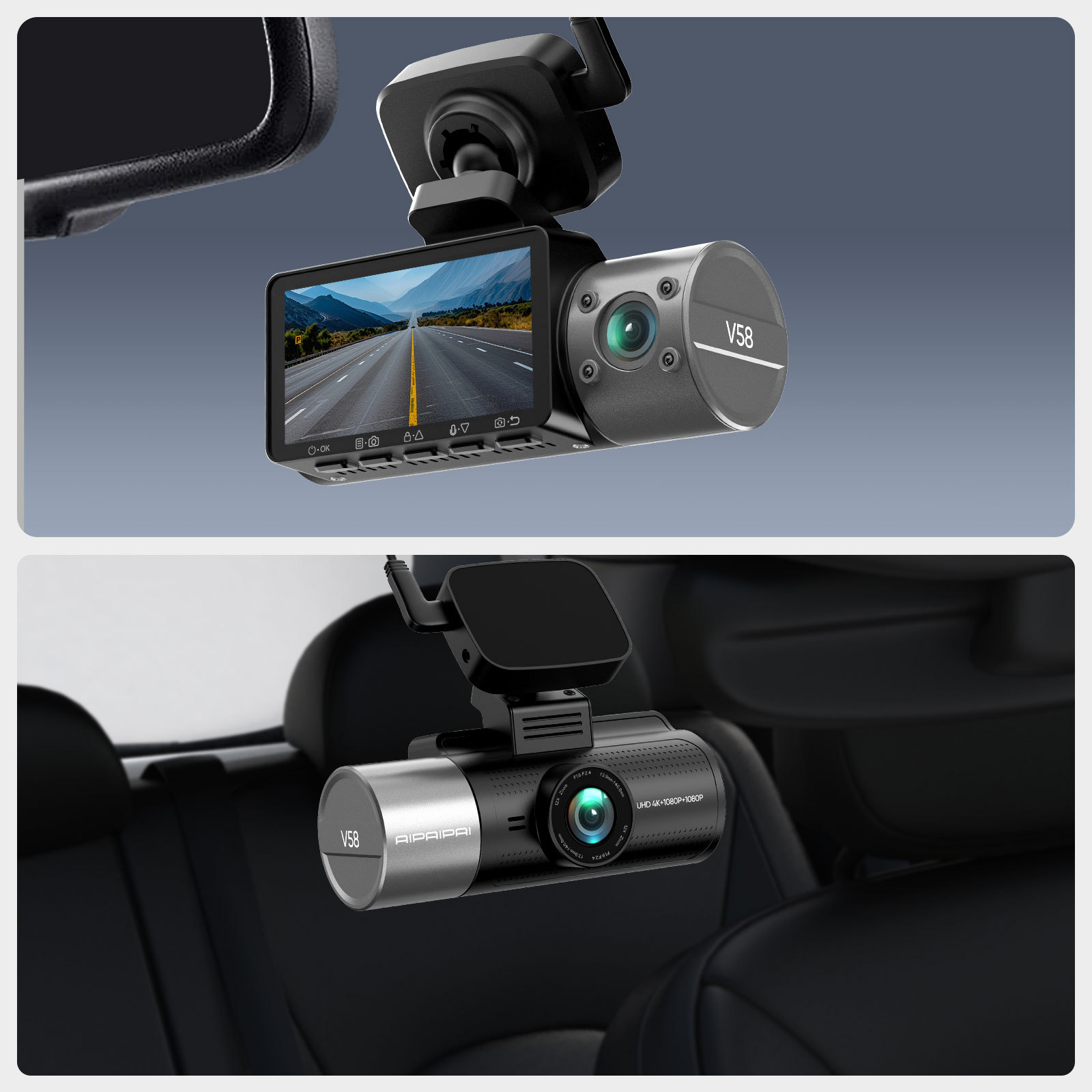 4K+1080P+1080P 3-Lens Dash Cam with Front, Rear, and Interior Cameras, Built-In Gps, High-Definition Night Vision