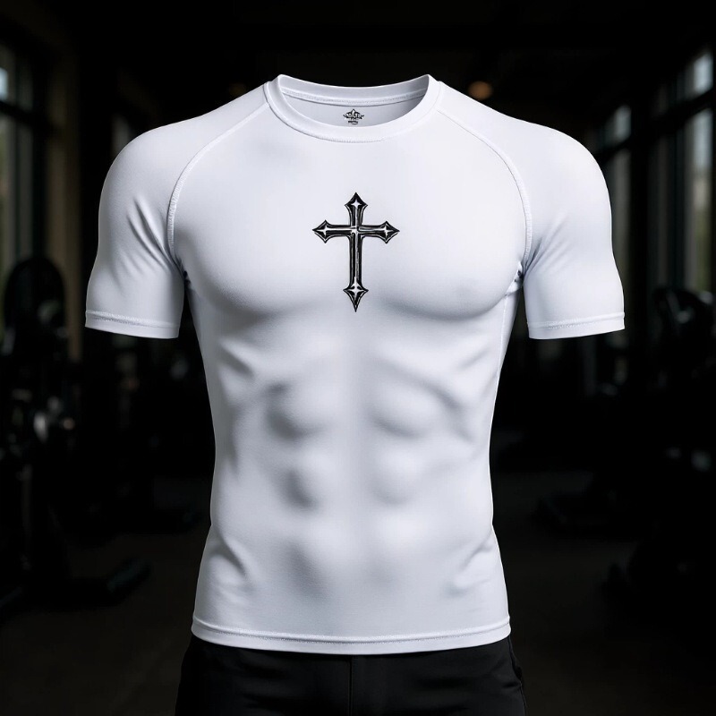 Men's 2D Printed Compression Sports T-Shirt, Gym Sports Running Underwear, Sweatshirt, Sun Protection Clothing
