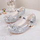 Girls' High Heels Spring New Children's Princess Shoes All-match Soft-soled silver Crystal Shoes Little Girl's Performance Leather Shoes