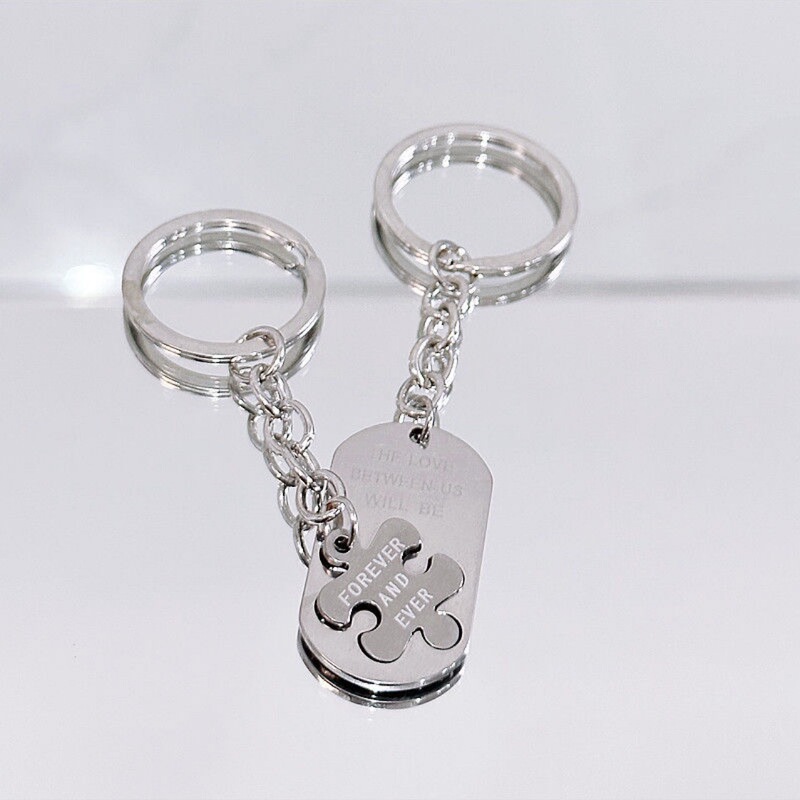 Titanium Steel Couple Jigsaw Keychain Pendant for Men and Women's Best Friends Students Long-distance Love Valentine's Day Birthday Gift for Girlfriend