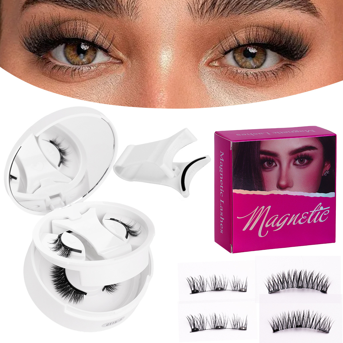 Juego de pestañas magnéticas Pingdu de 2 pares en una caja, estilo europeo y americano de Amazon, juego de pestañas postizas gruesas y rígidas, venta al por mayor magnética.