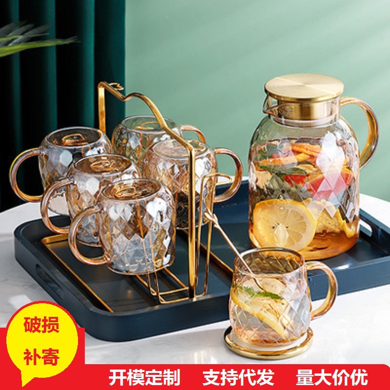 Hogar botella de agua fría vidrio borosilicato botella de agua fría gran capacidad jugo olla fría blanco abierto taza traje al por mayor