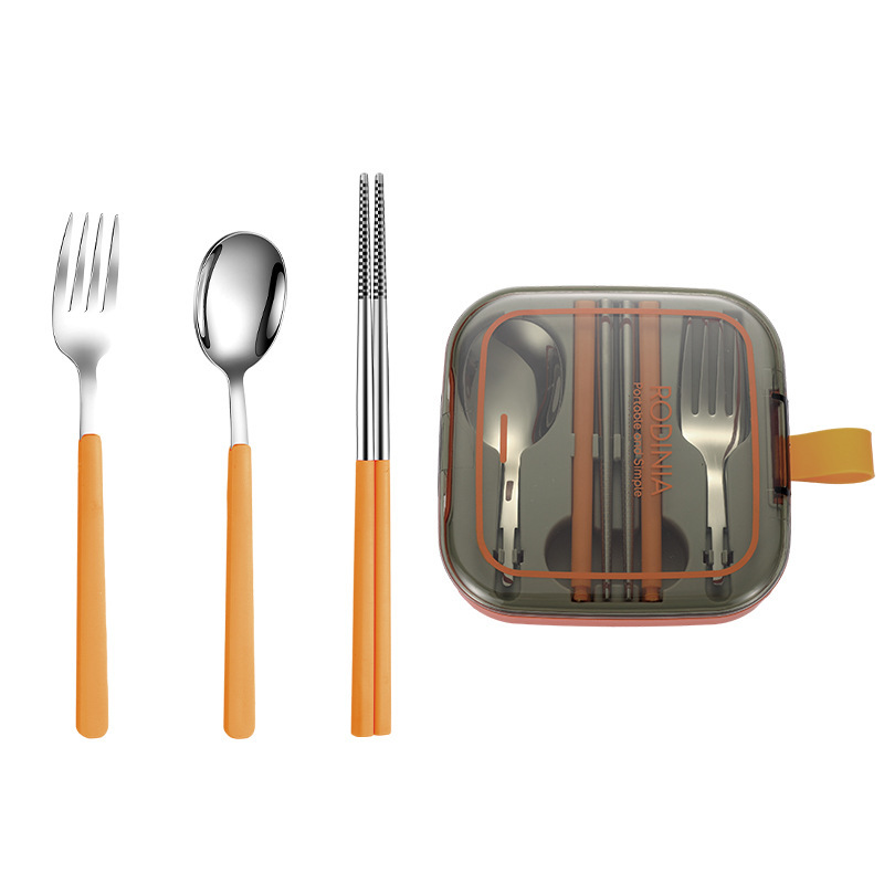 304 ステンレス鋼ポータブルセット食器学生取り外し可能なポケットエルフスプーンフォーク箸 3 点セット屋外|undefined