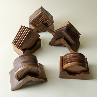 Solid Wood Insulated Coasters Black Walnut Tea Coasters Desktop Round Beech Dining Table Mats Creative Coffee Wooden Coasters