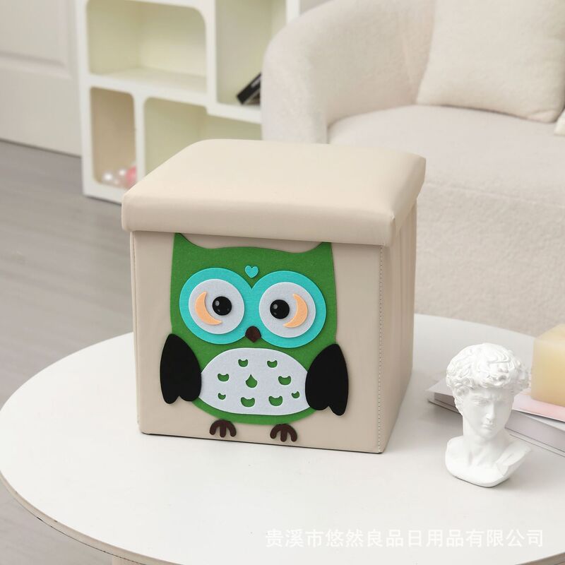 新しいパッチ刺繍収納スツール、蓋付き大型収納ボックス、小型スツール、折りたたみ式靴交換スツール、収納ボックス、防塵収納|undefined