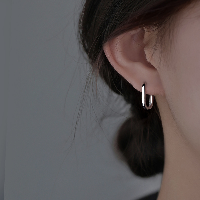 925 Sterling Silver Oval Ear Ring Female Niche Design Advanced Sense Earrings 2022 New Fashionable Light Luxury Autumn and Winter Earrings