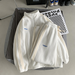 Hong Kong style fried street suit spring and autumn loose fashionable ins sweater long-sleeved trousers casual student sportswear two-piece suit men