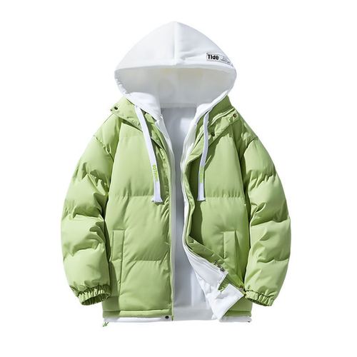 Men's winter padded hooded jacket, warm new style faux double-breasted cotton coat, fashionable trendy couple's outfit