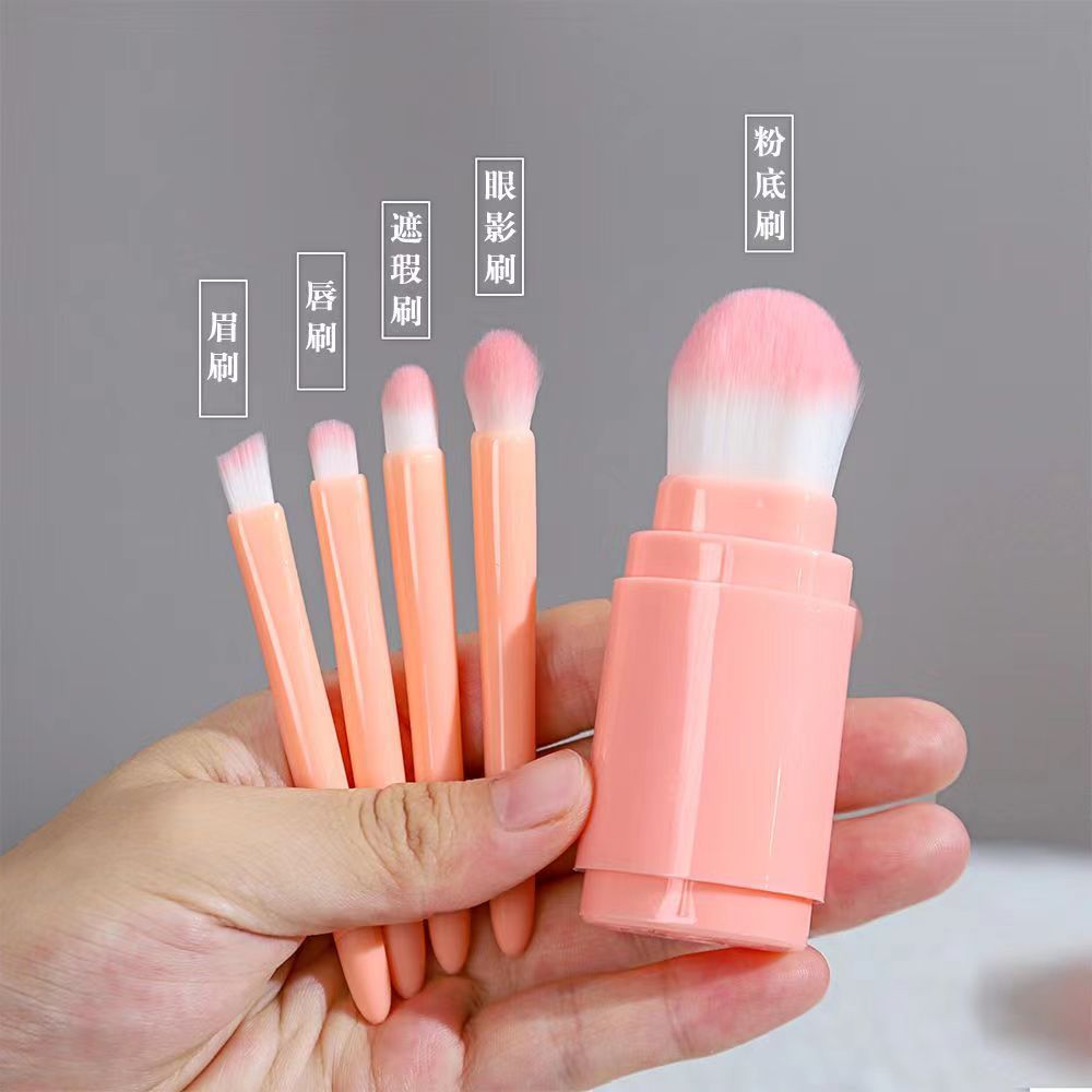 Pincel de maquillaje portátil Juego de 5 piezas Pincel de base de doble cabeza para principiantes de pelo suave Cepillo de sombra de ojos Cepillo corrector de labios y cejas Maquillaje de belleza