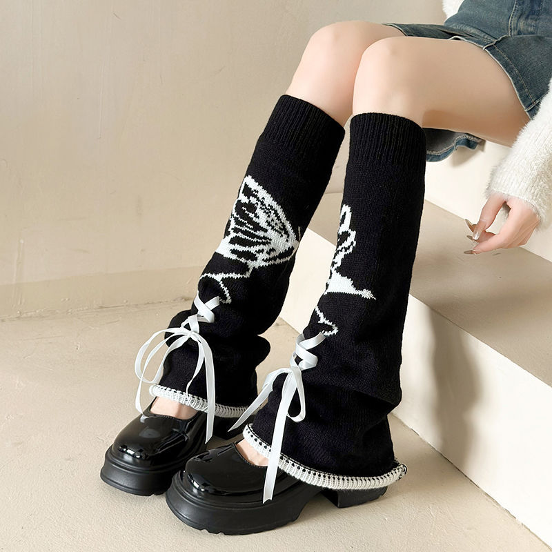 Calzino Subculture Calzino Spice Girl Bow Ribbon polsino a metà gamba Lolita vitello lavorato a maglia y2k calzino in pile_voghion.com