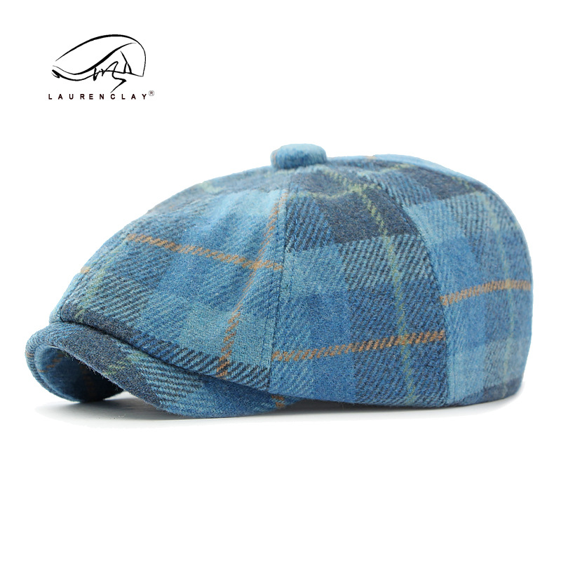 2023 otoño nuevo octogonal sombrero hombres y mujeres británico vintage boina de lana a cuadros newsboy sombrero casquillo