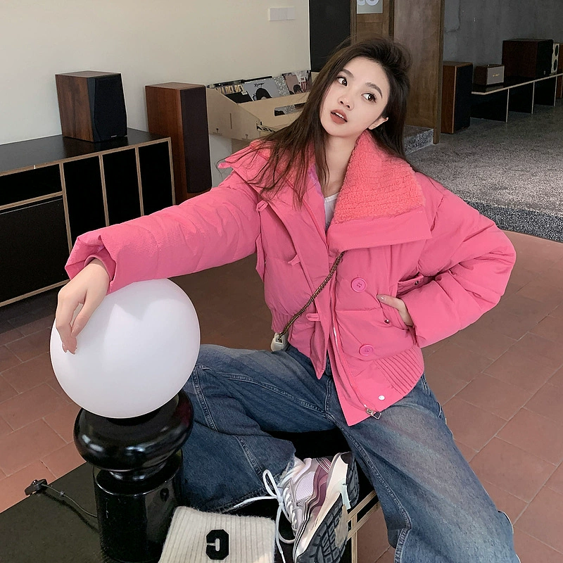 2025 новая зимняя теплая пуховая верхняя одежда, короткая куртка с меховым воротником из овечьего меха, утепленная куртка для женщин