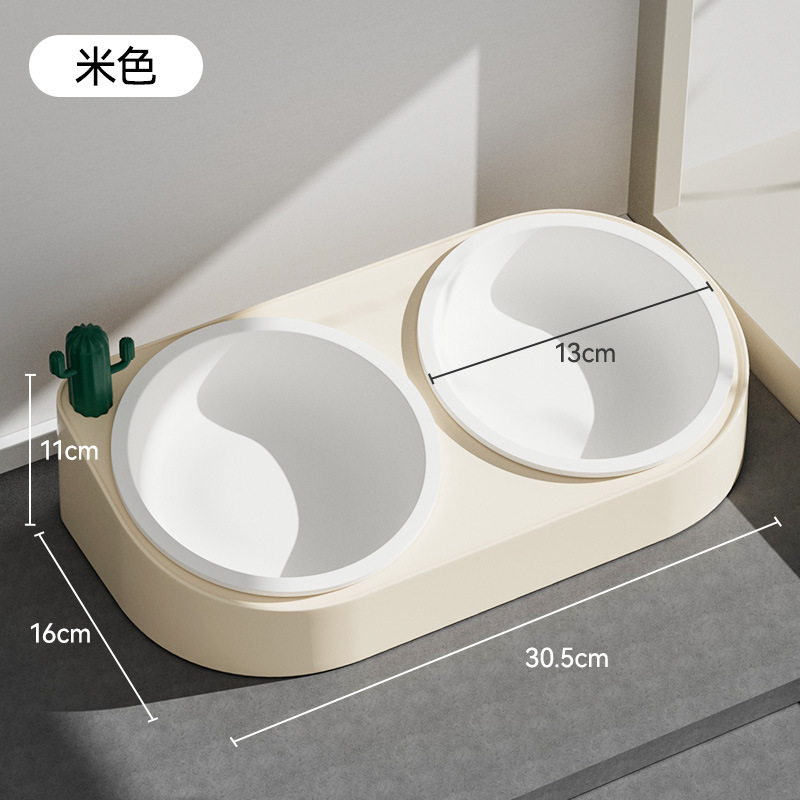 Cat Bowl Food Bowl gato mascota perro tazón de agua comida para gatos tazón de arroz especial tazón de arroz boca oblicua agua potable integrada doble Bowl