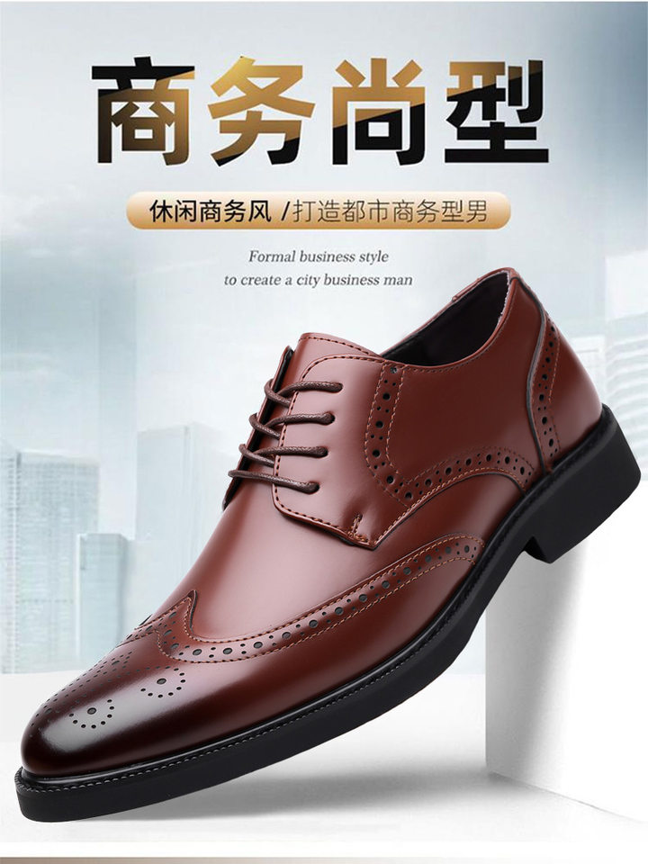Giày da nam mũi nhọn thời trang công sở, dự tiệc cưới, da bò bọc chân đế cao su, kiểu mới — Màu nâu, Màu đen chi tiết 2