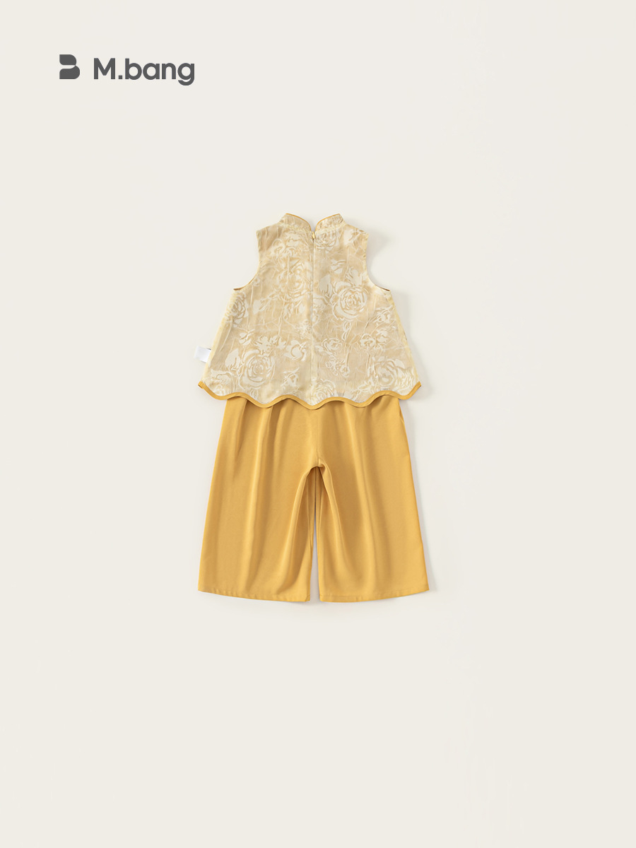 Youbao ropa para niños verano estilo nacional ropa para niños tesoro femenino de dos piezas pantalones anchos sin mangas chinos traje Hanfu para niñas