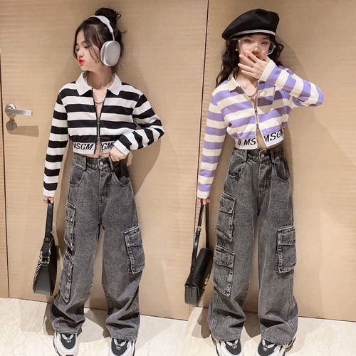 Girls' clothing fashionable jeans fashionable 2024 new children's spring clothing medium and large children's spring and autumn jeans