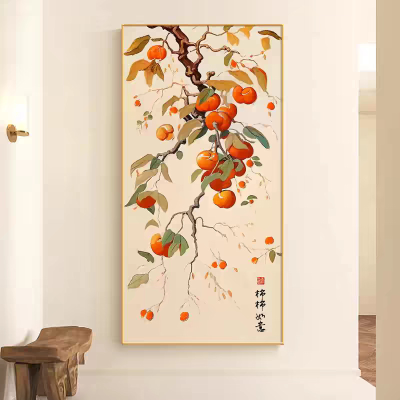 新中式石榴玄関装飾画、廊下掛け絵、玄関壁画、良い意味を持つ九魚図、中国風、国潮風|undefined