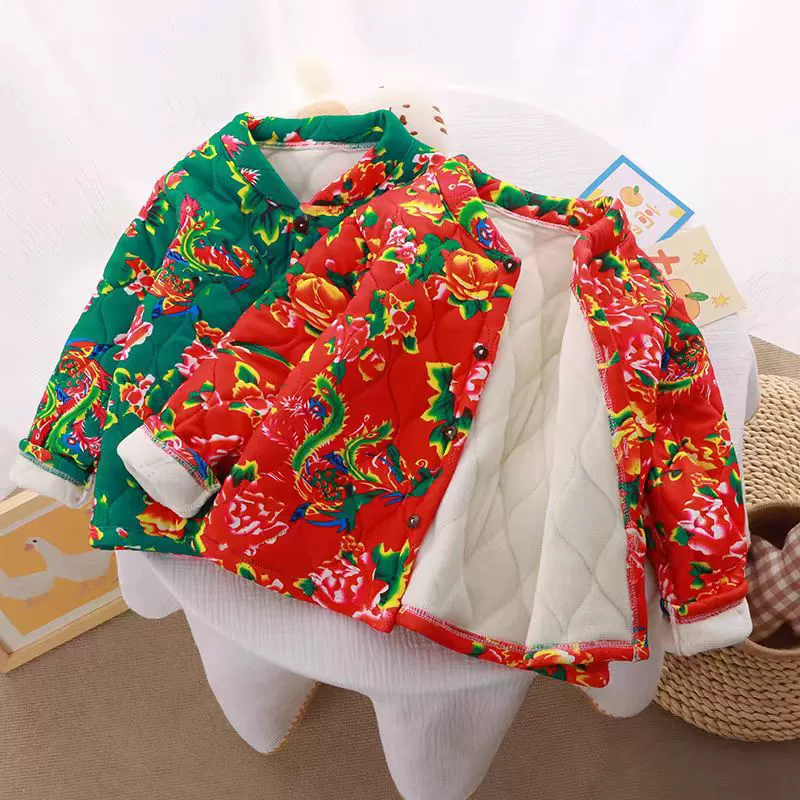 Дети северо-восточные цветочные куртки теплые цветочные хлопчатобумажные куртки зимний национальный ветер