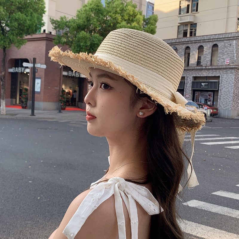 Gå till blåsiga platser Liu Yifei samma stil hatt Xu rödbönshalmhatt solskyddshatt damfiskarhatt solskyddshatt_voghion.com