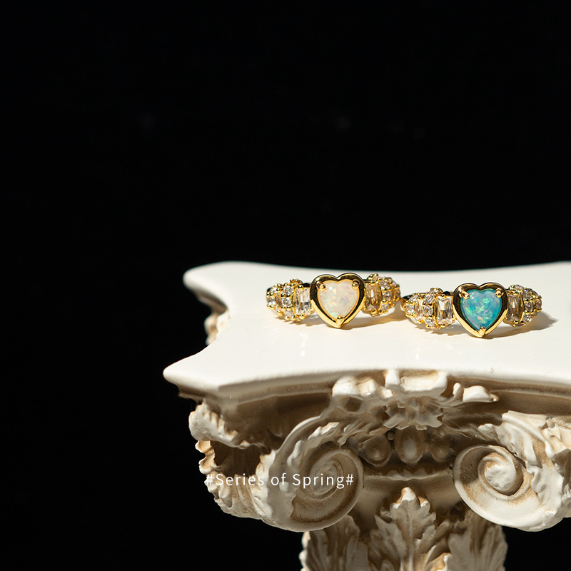 4g Weight Open Ring Classification Adjustable Ring Size 1 Piece Quantity Sweet Heart Shape Copper Plating Open Ring