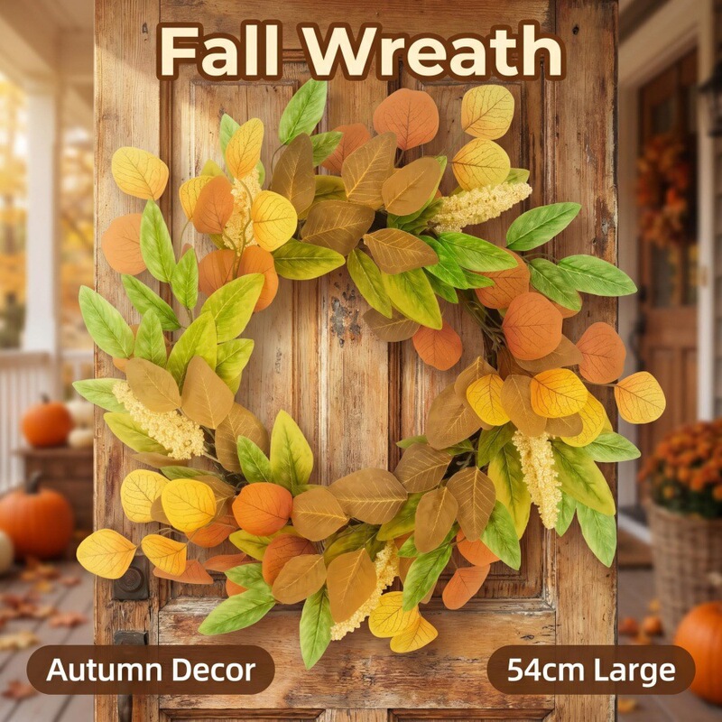 Cross-Border New Product: Artificial Wheat Ears and Eucalyptus Leaf Wreath for Harvest Festival, Thanksgiving, and Autumn Home Decoration