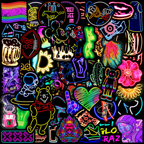 50/100/200 neon graffiti stickers for mobile phones, computers, laptops, water cups, decorative stickers, waterproof wholesale