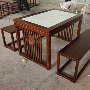 J8 Combination Table New Chinoiserie Dining Table and Chairs Accessible Luxury Simple Modern Solid Wood Bench New Slate Commercial Catering G3