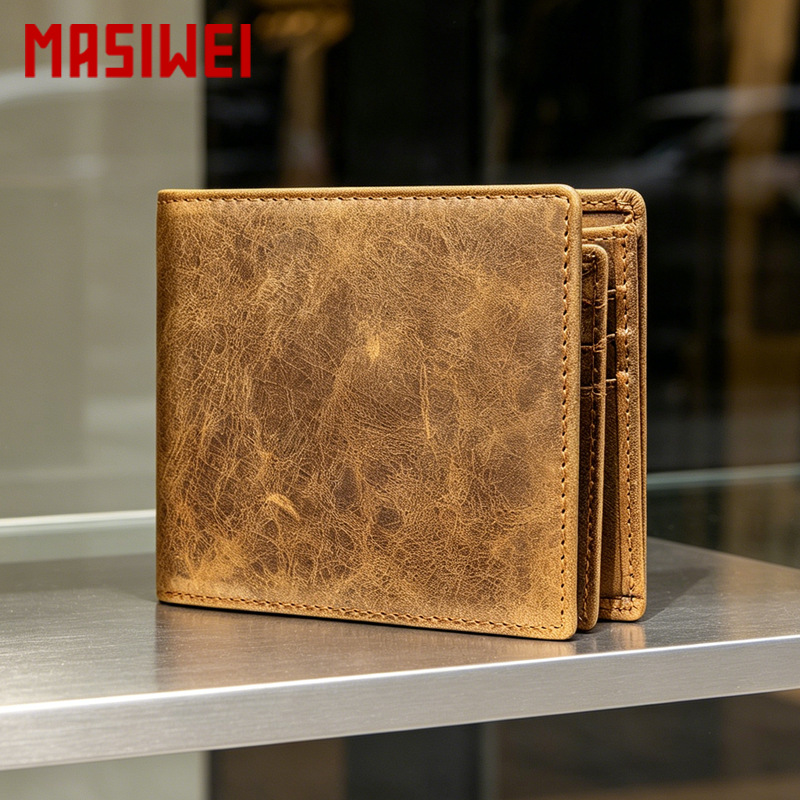 Amazon Cross-Border Men's Vintage Genuine Leather Wallet First-Layer Cowhide 80% off Handmade Cowhide Wallet Foreign Trade Leather Wallet for Men