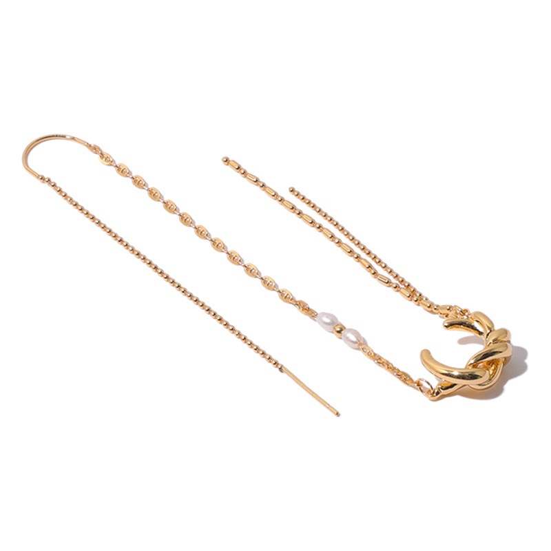 Latón chapado 18K oro real Corea del Sur temperamento de hadas de una sola pieza pendientes de la Perla del oído de alambre de bobinado de diseño del oído clip de hueso femenino