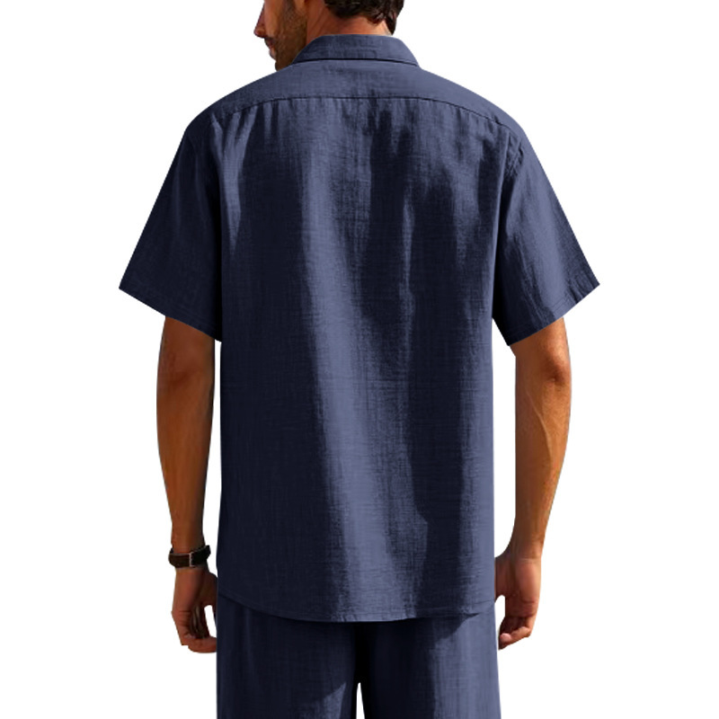 T-shirt homme en lin à col chemise manches courtes ample_voghion.com
