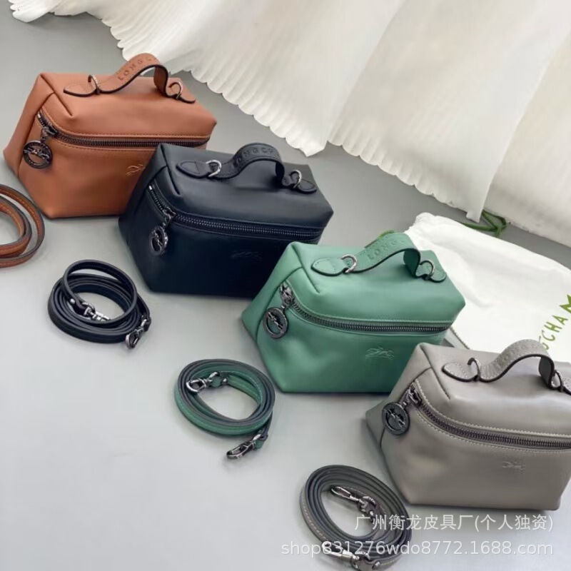 Longchamp Bag Top-Tier Cowhide Mini Box Bag Handbag Crossbody Bag Lunch Box Bag Small Square Box Shoulder Makeup Bag