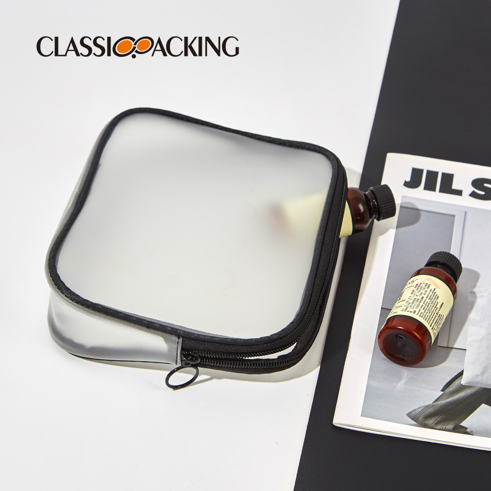 Bolsa de cosméticos simple esmerilado transparente impermeable cuidado de la piel bolsa de almacenamiento logotipo impreso bolsa de lavado de viaje de gran capacidad