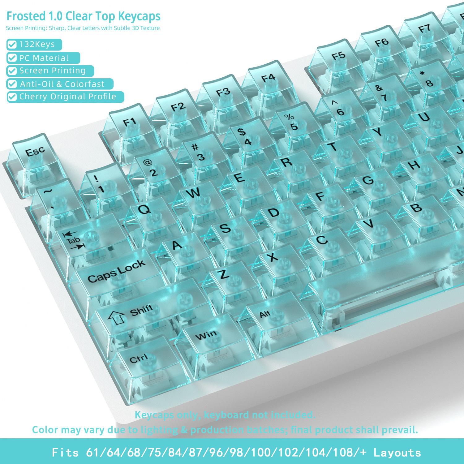 [Original Matte Transparent 1.0] Mechanical Keyboard Magnetic Switch Keycaps with Matte White Transparent Pc Top Surface, Small Full Set Boxed