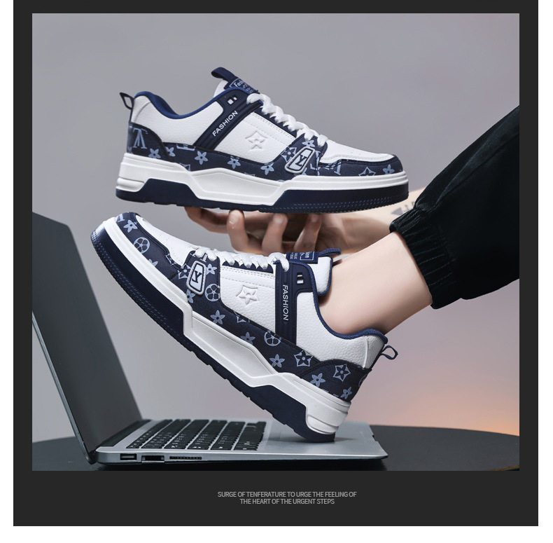 Giày sneaker nam da nhân tạo phối màu, đế bằng gót thấp 1–3 cm, dây buộc — Màu trắng màu cachi, Xanh trắng, Đen trắng chi tiết 18