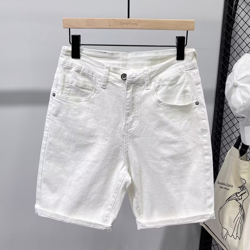 Women's High-Waisted White Denim Shorts Straight Leg Loose Fit Ripped Mid-Length Trendy Summer Style Casual Thin_mkmklike.com