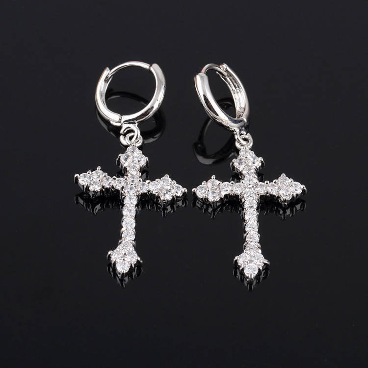 Pendientes cruzados con incrustaciones de alta calidad zircon pendientes de moda coreana pendientes blancos pendientes de la cruz de la personalidad