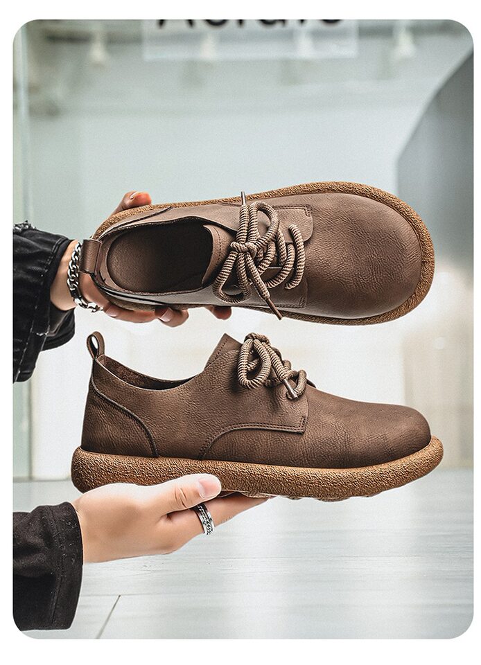 Giày da nam cổ thấp kiểu Martin phong cách retro, đế mềm chống thấm nước, form rộng cỡ lớn — Kaki, màu nâu, màu đen chi tiết 18