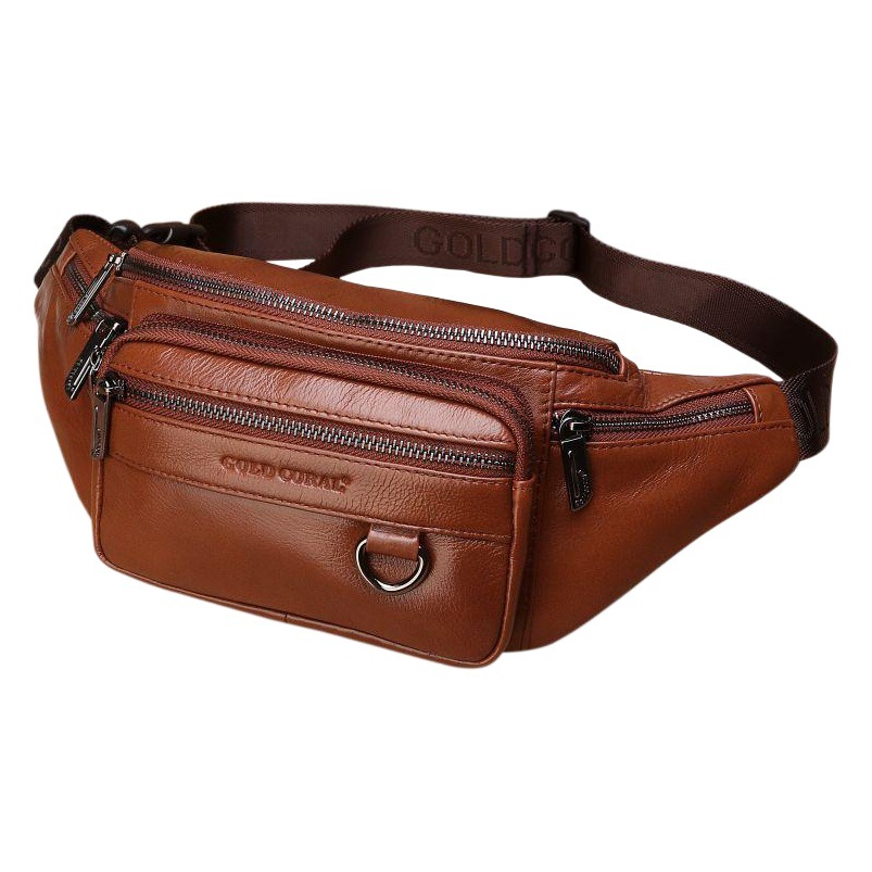 Bolso de cintura de cuero genuino casual cajero primera capa de piel de vaca bolso de cintura grande bolso de pecho de los hombres bolsa de deporte bolso de los hombres teléfono móvil bolso multifunción