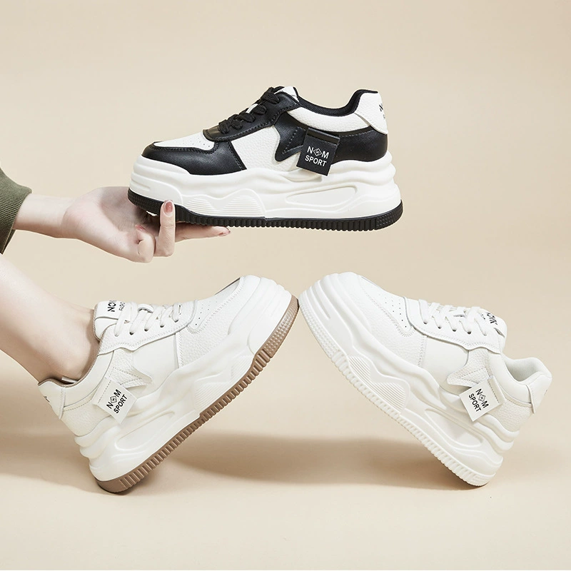 2025 весенние новые популярные спортивные кроссовки на толстой подошве, универсальные, с неглубоким вырезом, утягивающие, сетчатые белые кроссовки с плюшевой подкладкой, повседневная обувь для женщин