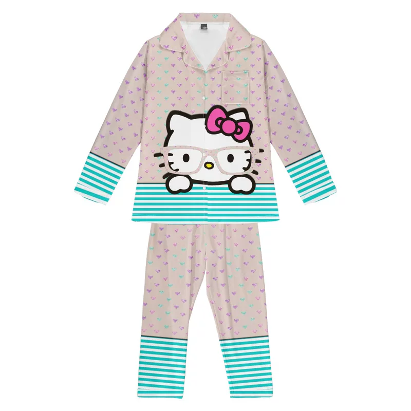 Hello kitty, брюки, рубашка, пижама, комплект для взрослых, 3D, детская одежда