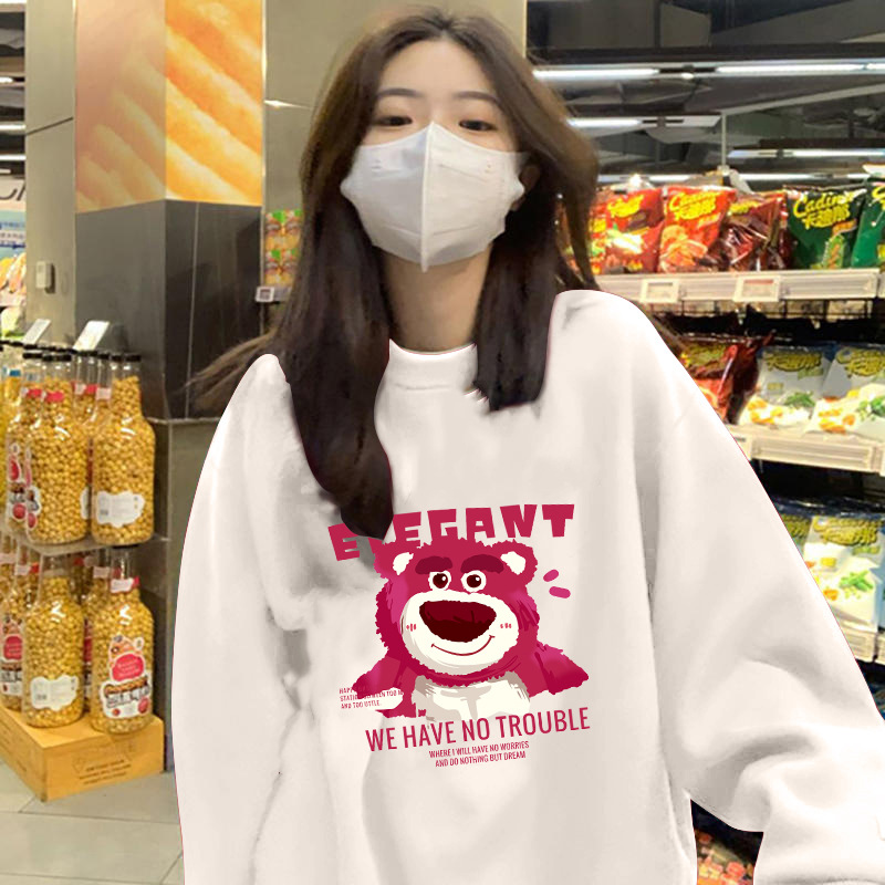 A principios de otoño estilo de hong kong snoopy suéter de cuello redondo camiseta de manga larga de pareja de mujer delgada camiseta de color sólido camiseta de moda