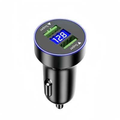 Super fast charging car charger one-on-two car cigarette lighter converter flash charging cigarette lighter car digital display (Mobil şarj cihazları) - opp-bag-digital-display-double-green-mouth-240w-super-fast-charge
