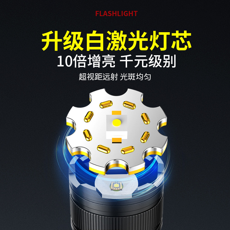 Nuevo tipo transfronterizo de linterna multifuncional láser blanco mecha de luz de resaltado con luz lateral luz de emergencia de larga duración
