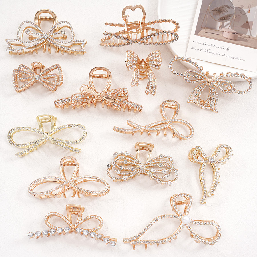 IG Style Shiny Women's Bow Knot Zinc Alloy Imitation Pearl Rhinestone Hair Claws display picture 7