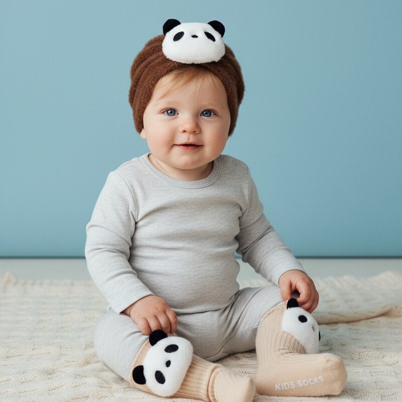 Cross-Border Autumn and Winter Warm Baby Hat Cartoon Panda Newborn Fetal Cap Thick Baby Hat Socks Set Cross-Border Autumn and Winter Warm Baby Hat Cartoon Panda Newborn Fetal Cap Thick Baby Hat Socks Set