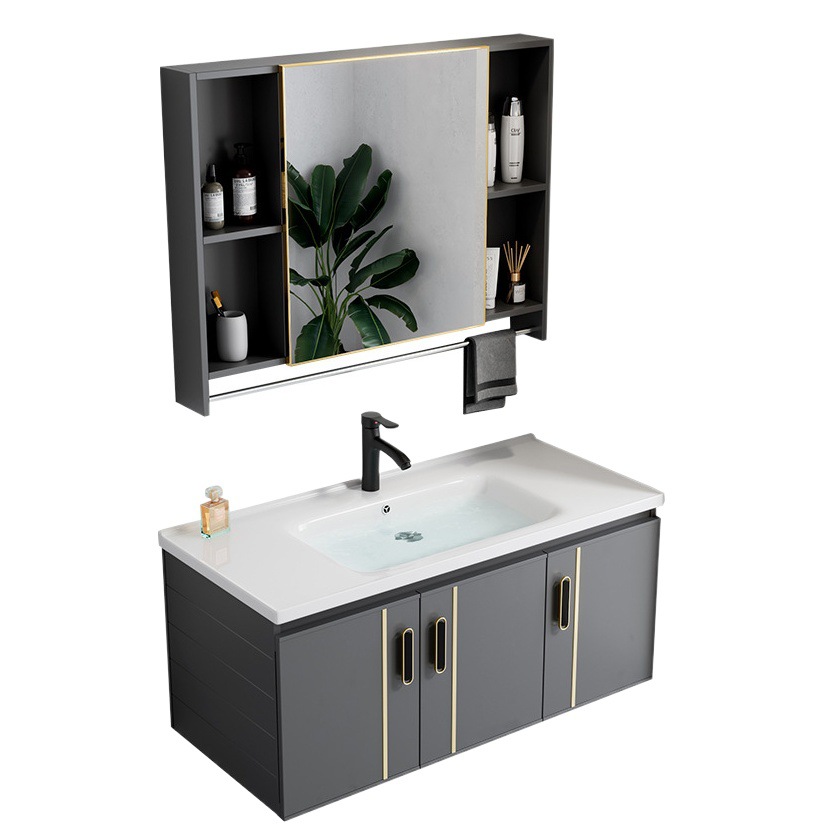 Moderno simple espacio de aleación de aluminio gabinete de baño combinación Placa de roca lavabo baño lavabo integrado mesa de lavado