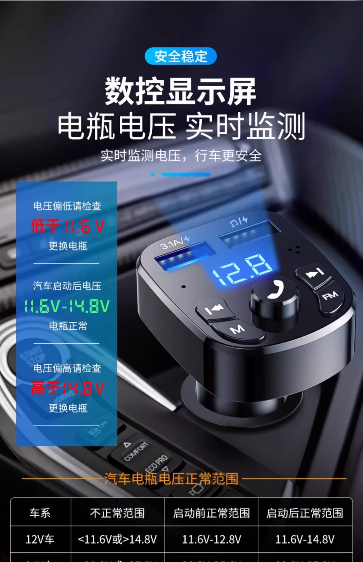 Car Bluetooth Mp3 Player Car Fm Transmitter Car Hands-Free Car Music U Disk Cigarette Lighter Car Supplies
