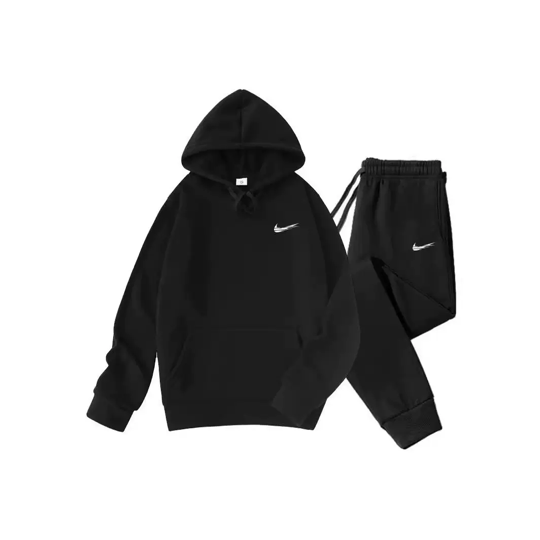 跨境热卖欧美男式长袖套装休闲运动秋冬加绒潮牌外贸连帽卫衣两件